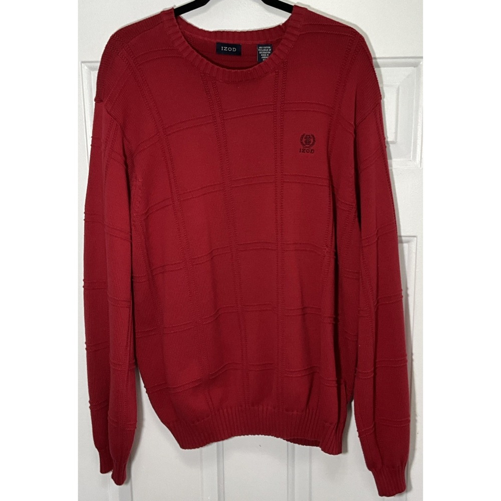 Izod Crewneck Red Rose Sweater Textured Embroidered Preppy 100% Cotton Men's XXL